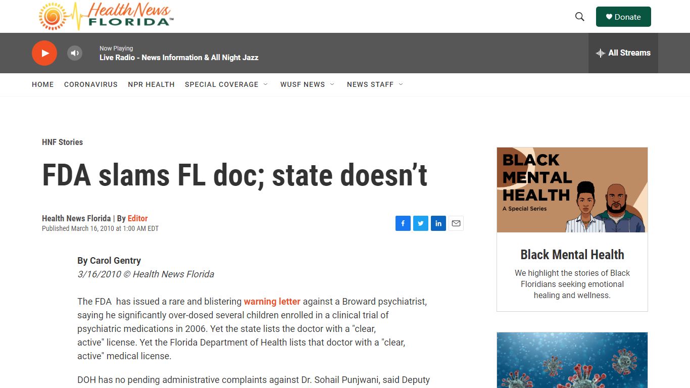 FDA slams FL doc; state doesn’t | Health News Florida